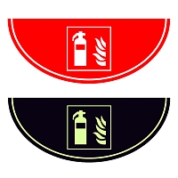 Podlahová značka výseč – Hasicí přístroj, červená/fotoluminiscenční